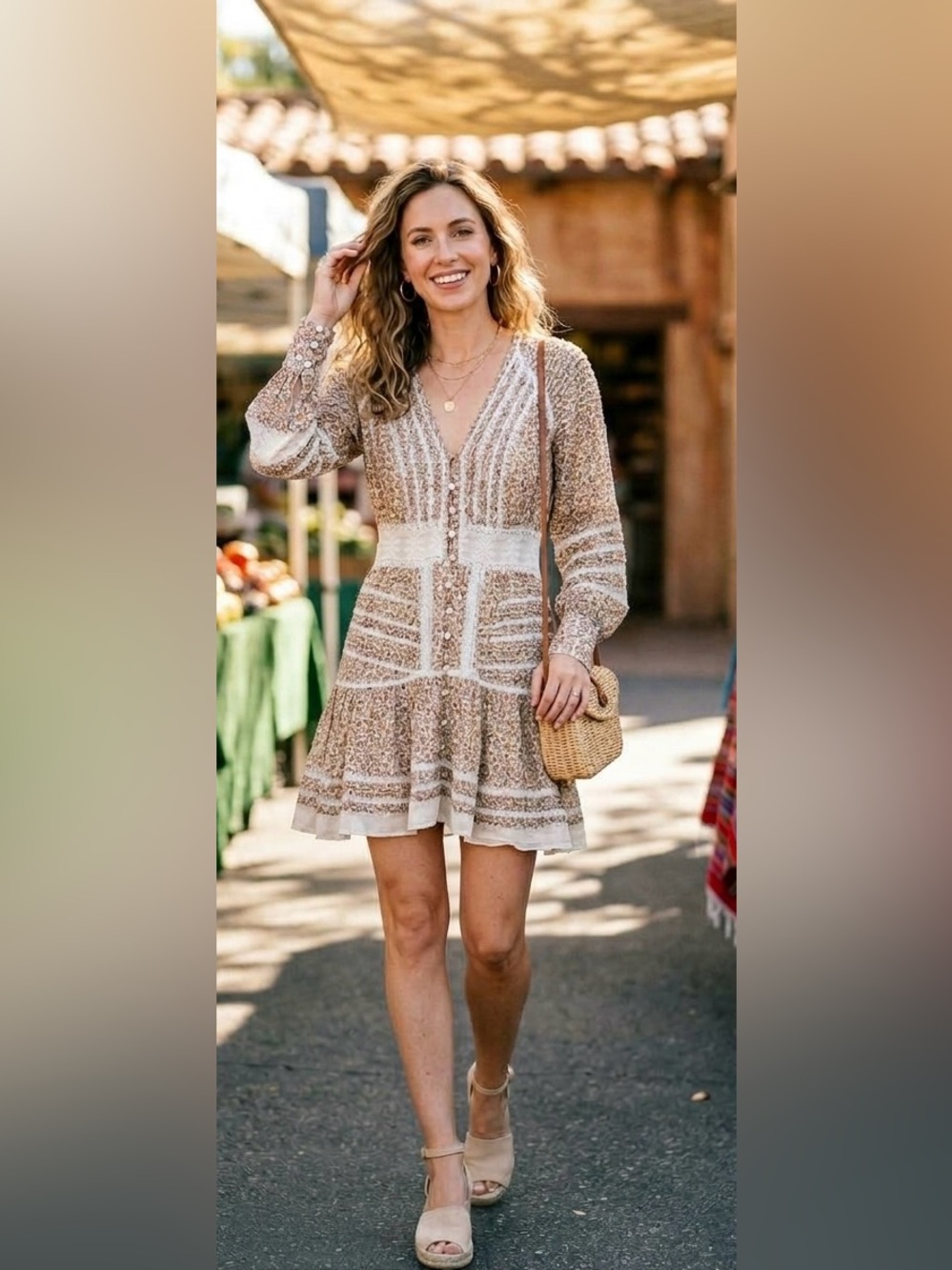 Veronica Beard Addilyn Tan/Cream Floral Lace Mini Dress Stone Multi - Size 4